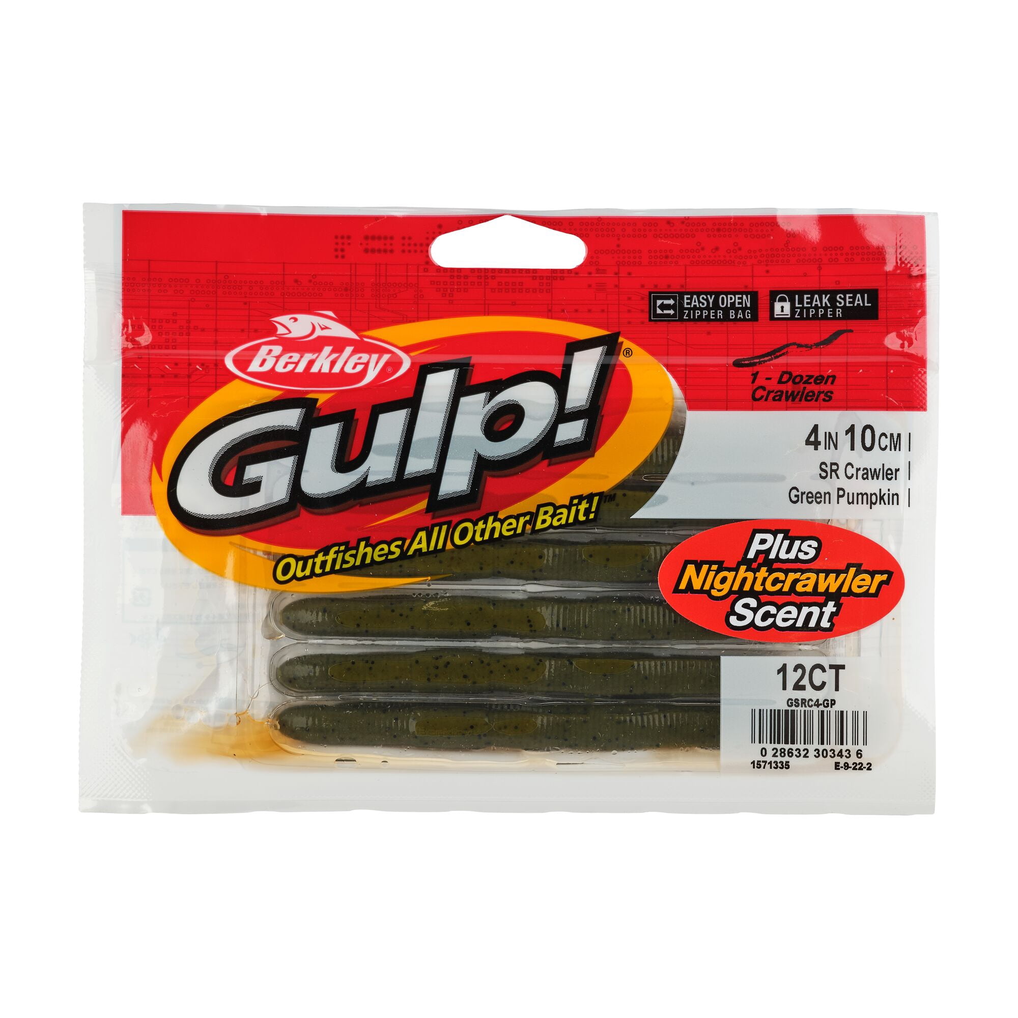 Berkley Gulp!® SR Crawler, 4 in, Worms, Green Pumpkin (12 Count)