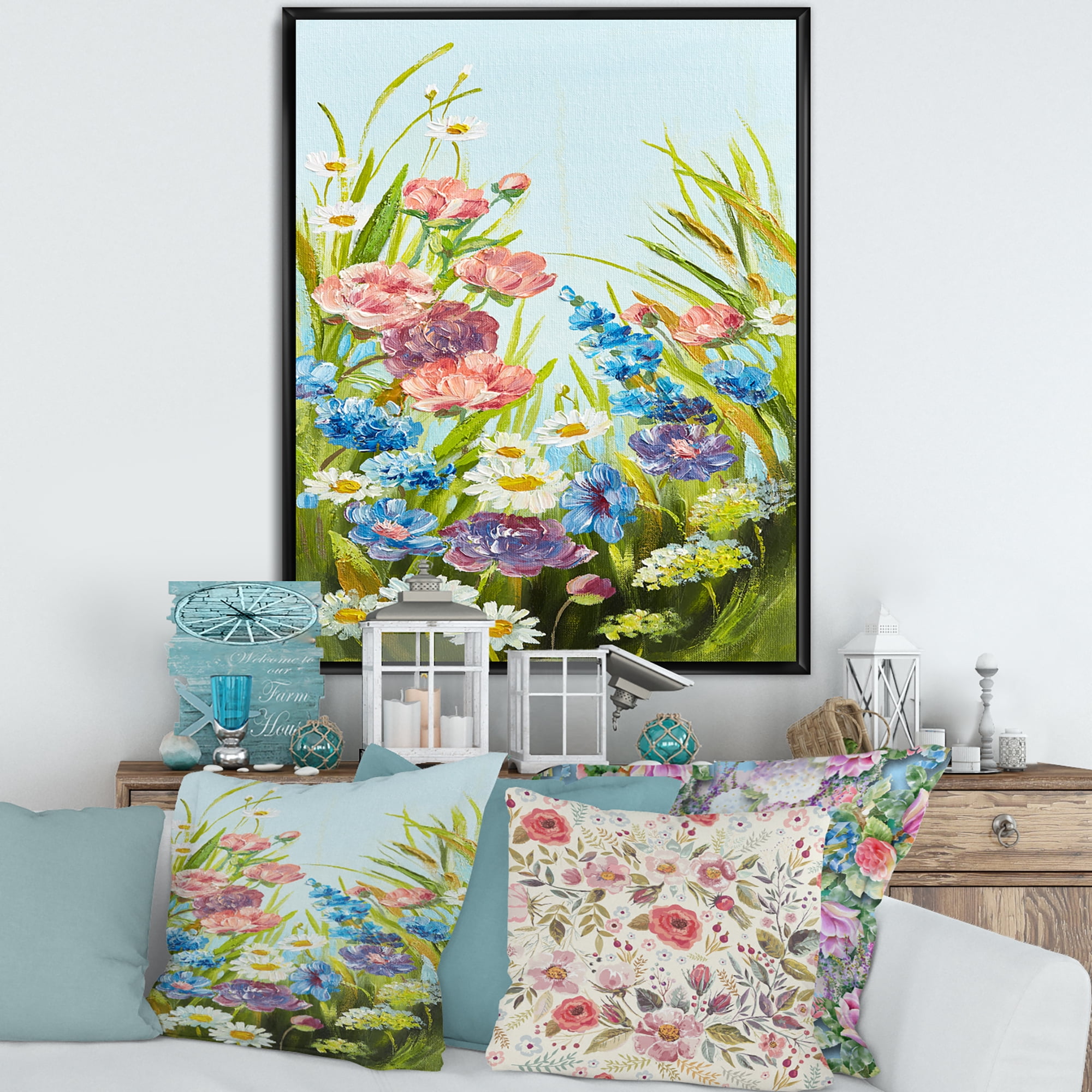 Designart 'Still Life Of Colorful Wildflowers With Leaves III' Traditional Framed Canvas Wall Art Print