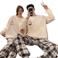 thumbnail image 2 of Pijama de pareja de otoño e invierno de vellón de arroz con cuello redondo y forro polar de dibujos animados dulces, traje de abrigo cálido de vellón de coral grueso, 2 of 5