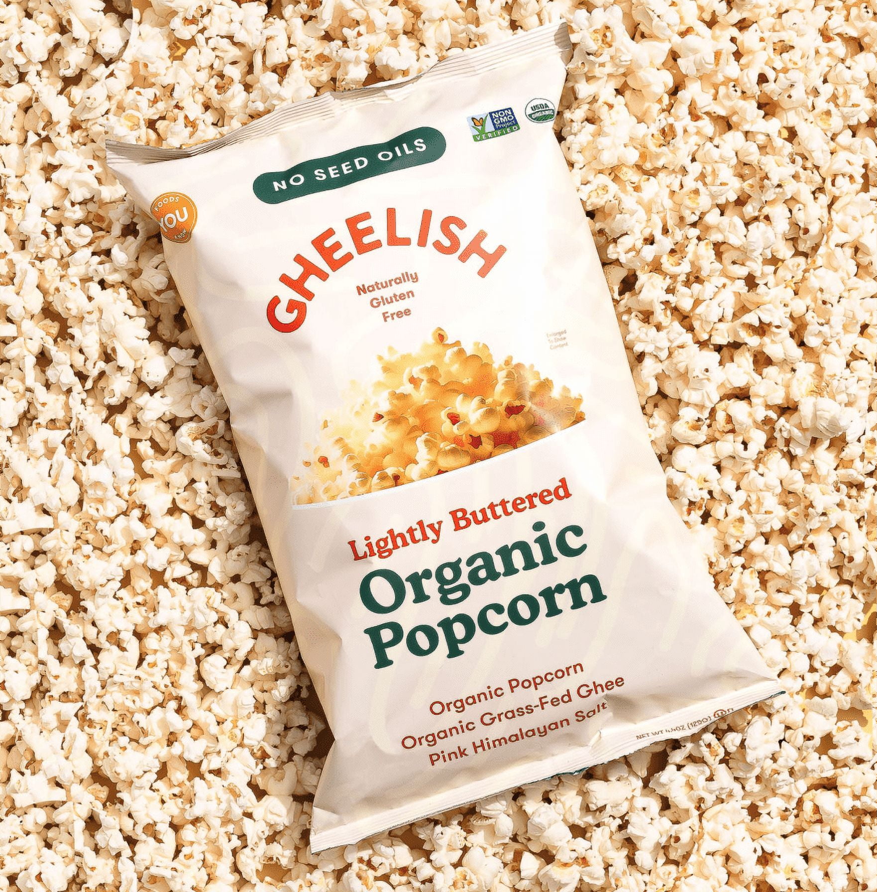 Gheelish Ghee Buttered Flavored Organic Popcorn - 4 Ounces (Pack Of 3) Grass Fed Ghee, No Seed Oils, Non GMO