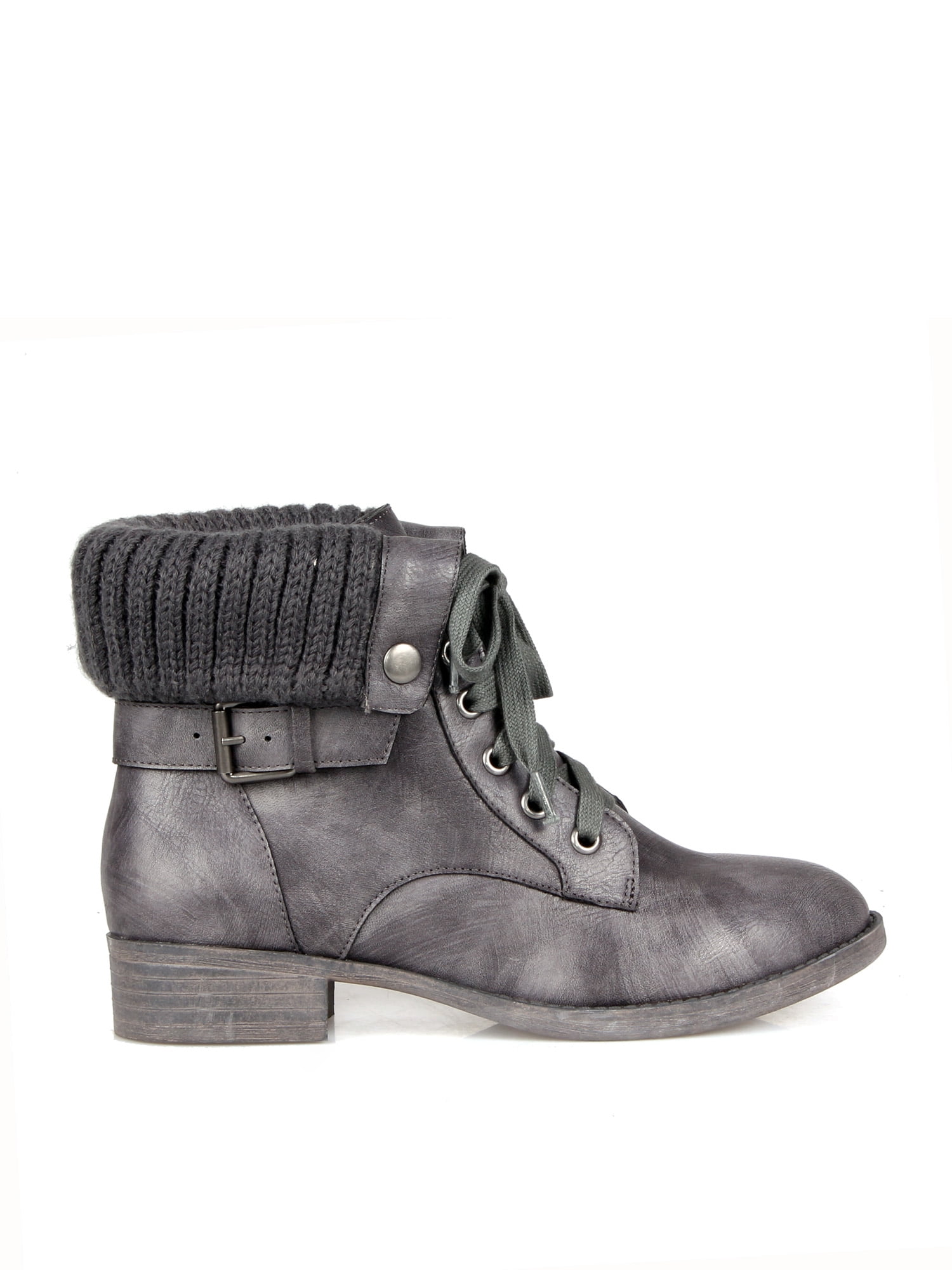 Mark and Maddux Fold Over Woman's Combat Boots in Grey