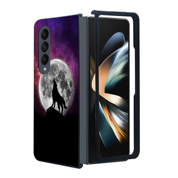 ANJ  Protective Snap-On Design Printed Case Compatible with Samsung Galaxy Z Fold 4 - Galaxy Moon Howling Wolf