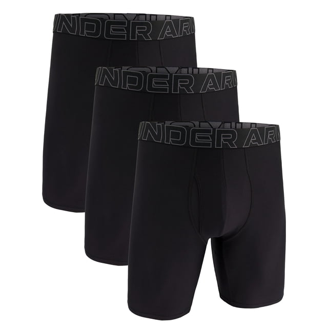 UNDER ARMOUR Hombre Calzoncillos, Paquete de 3 - Performance Tech Long Boxer Solid 9 in, elástico, color sólido Negro XL (X-Large)