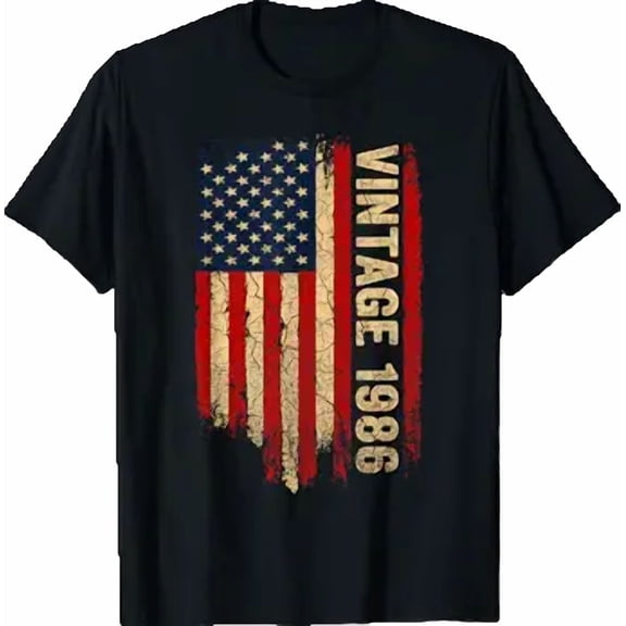 Vintage Made In 1986 American Flag 40th Birthday Gifts Men T-Shirt