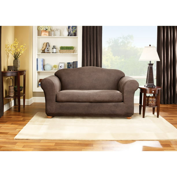 Sure Fit Stretch Leather 2 Piece Loveseat Slipcover Brown Com - Sure Fit Stretch Leather Loveseat Slipcover