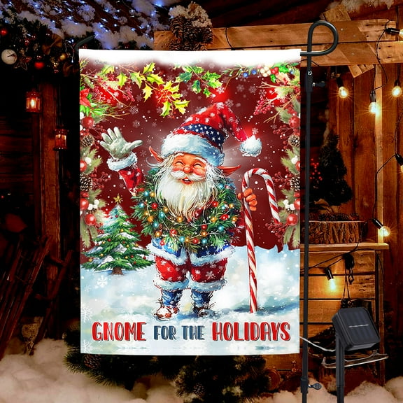 FLAGWIX Gnome For The Holidays Christmas Solar Led Garden Flag VTM572SF - USA Flags Decor Indoor Outdoor