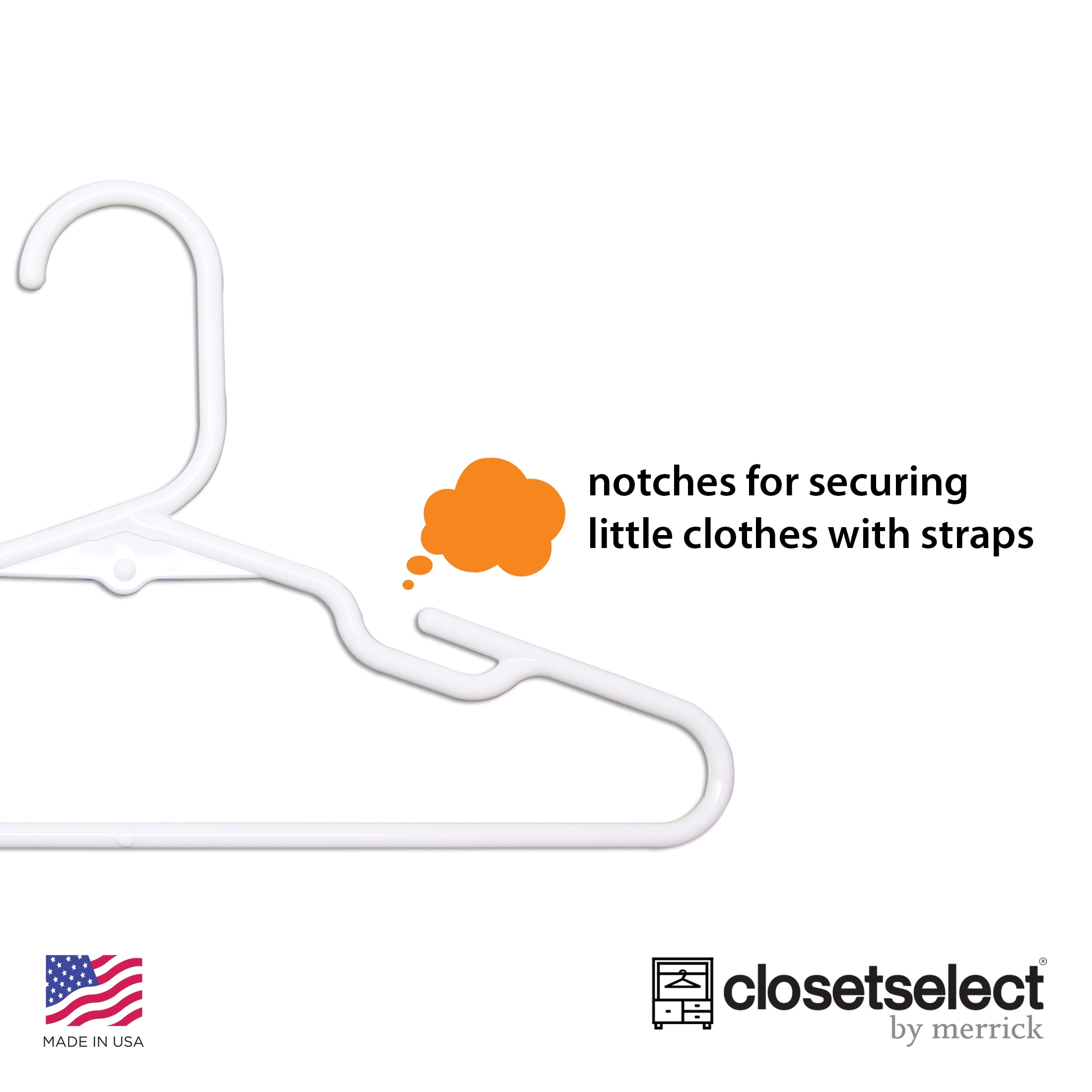 Closetselect Children's Hanger for Any Clothing Type, White 30 Count
