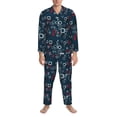 thumbnail image 3 of Honeii Navy Blue Geometric Pattern Mens Pajamas Set,2pcs Men's Lounge Long Sleeve Sleep Shirt and Pajama Bottoms Sleepwear Set,Mens Pjs Sets-X-Large, 3 of 7