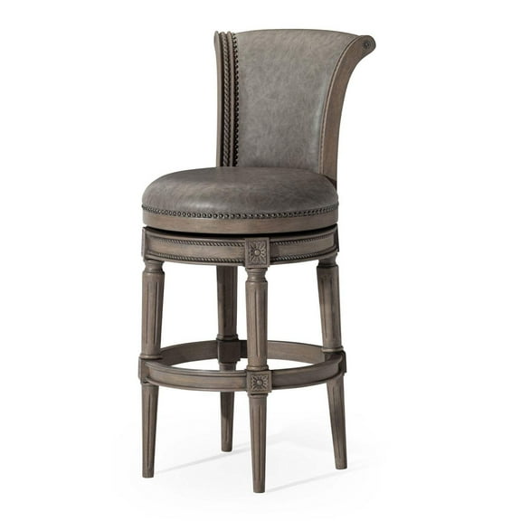 Maven Lane 31" Pullman Bar Height Bar Stool- Handcrafted Swivel Bar Stool with Reclaimed Oak Finish and Ronan Stone Vegan Leather - Bring Seamless Style and Comfort to Kitchen Islands, Dining Spaces