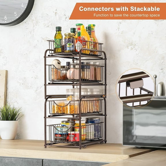 2 Tier Stackable Under Cabinet Organizer Kitchen Under Sink Organizer Rack Brown