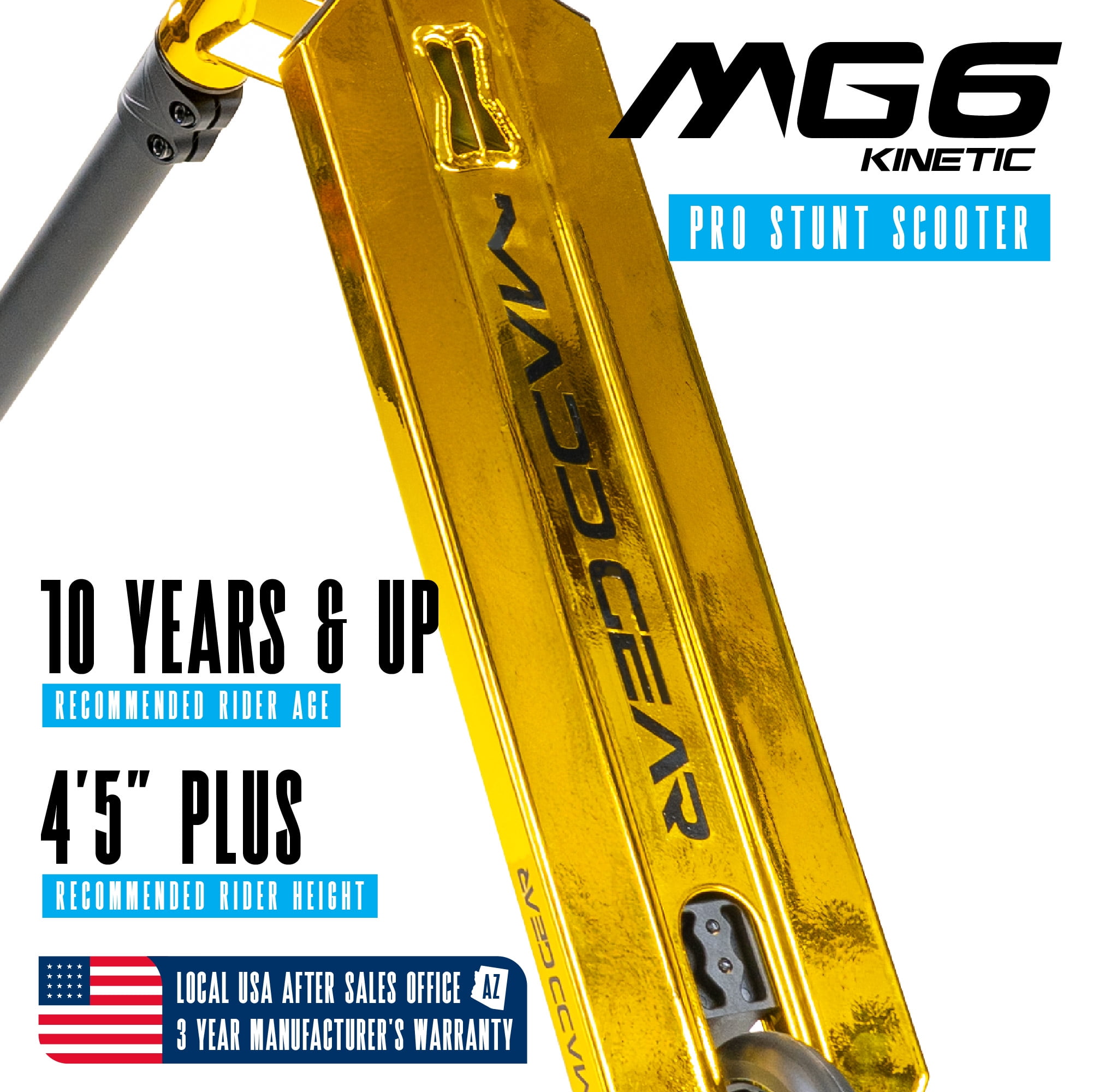 Pro Complete Stunt Scooter for Teens and Adults Ages 8 - 12 with Lightweight Durable Frame – Madd Gear MG6 - Gold
