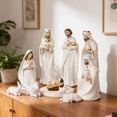 thumbnail image 6 of Hand-Painted Resin Nativity Set of 9, White and Gold Christmas Manger Scene Figurines for Indoor Tabletop Decor, Religious Holiday Decoration and Collectible Gift, 6 of 6