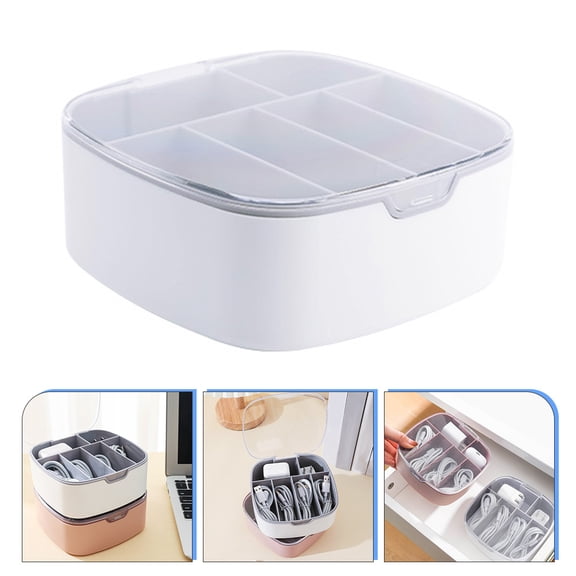 FOMIYES Compartment Organizer Cable Box in Light Grey for Tidy Desktop and Wire Management