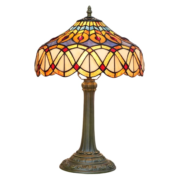 Tiffany Style Stained Glass Table Lamp 12-Inch Yellow Background Peacock Feather Reading Bedside Lamp Suitable For Study Living Room Bedroom Coffee Shop Retro Table Lamp Home Decoration Art