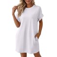 thumbnail image 4 of Levmjia Women's Casual Short Sleeve Dress Crew Neck A Line Swing Dress with Pockets Solid Color Loose Fit Summer Beach Sundress, 4 of 9