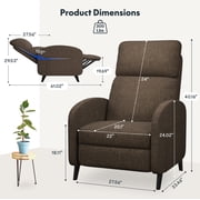 FlexiSpot Pushback Recliner Chair Adjustable Faric Home Living Single Reclining Sofa Weight Capacity 300 lbs Grey, Brown
