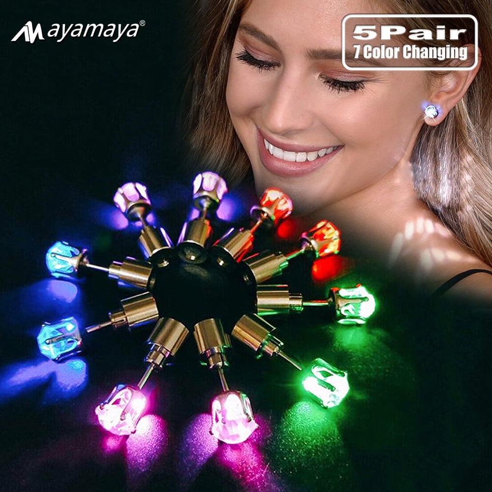 LED Earrings Light up Earrings 5 Pair AYAMAYA Diamond Lighting Studs for Dance Party Accessories