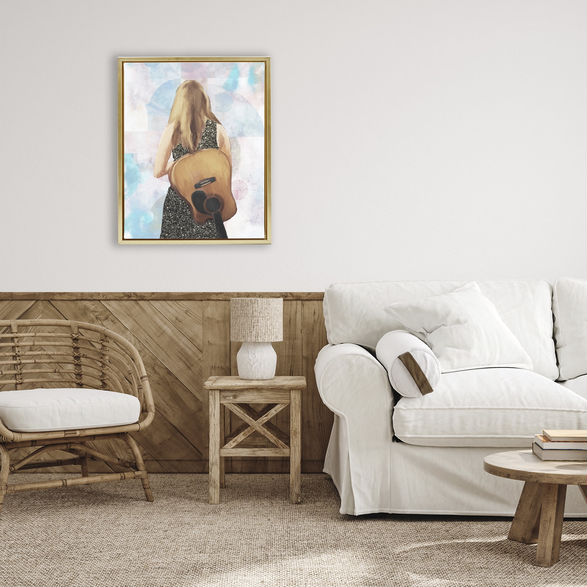 Stupell Industries Dreaming With My Guitar Gold Framed Floater Canvas Wall Art, design by Dan Meneely