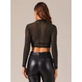 thumbnail image 4 of DARING DIVA Women's Semi-Sheer Heart Print Party Mesh Blouses XS Solid Black, 4 of 6