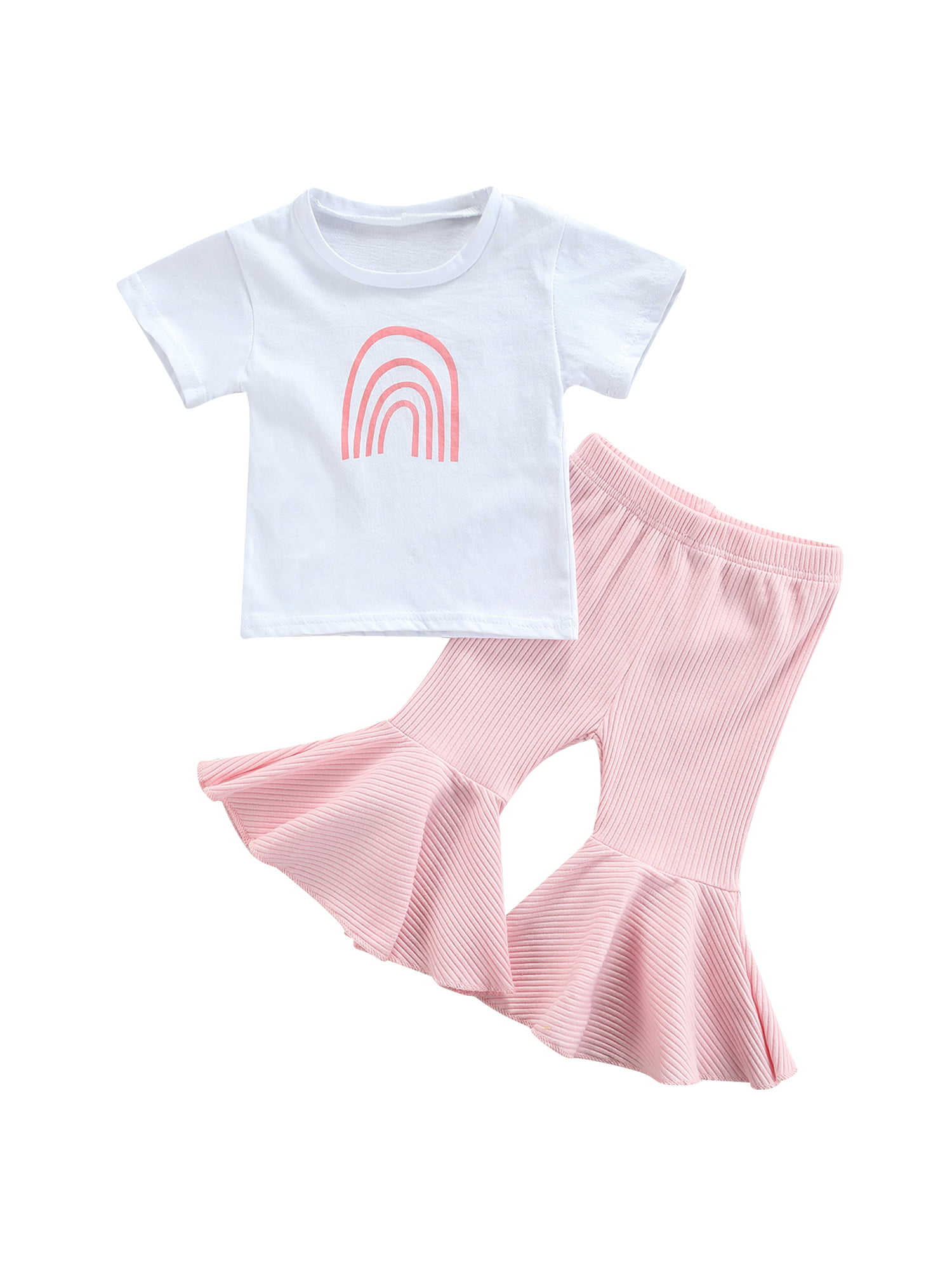squarex Baby Girls Boys Letter Print Romper Jumpsuit Rainbow Pants Outfits Set