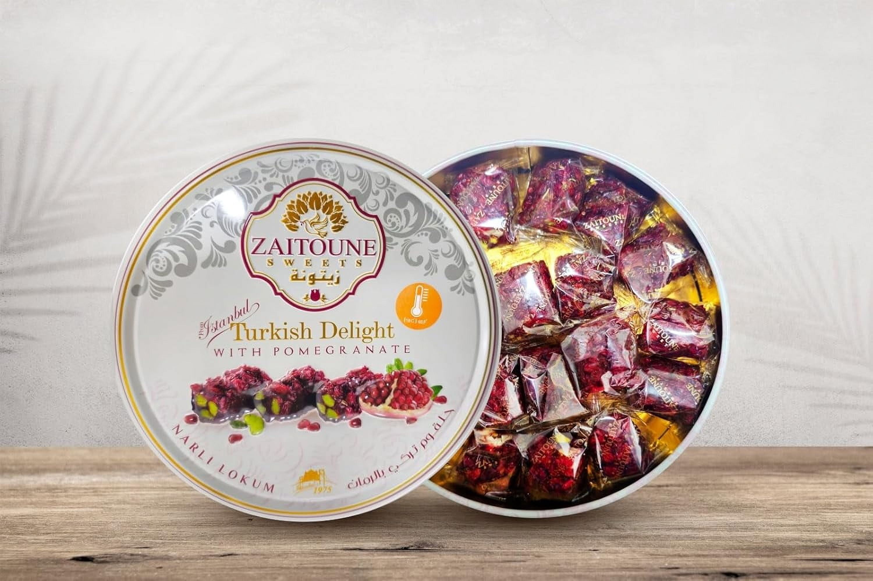 Zaitoune Pomegranate Covered Turkish Delight - 9 oz  Coated with Dried Pomegranate Seeds & Individually Wrapped