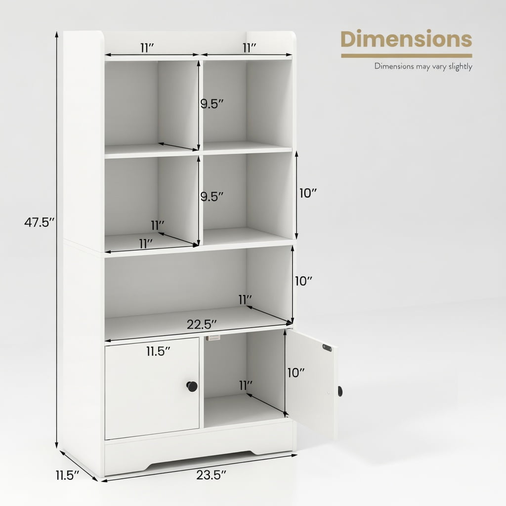 Spaco 4 Tiers Bookshelf with 4 Cubes Display Shelf and 2 Doors-White, Tall Bookshelf, Shelves for Living Room, Home Office, Bedroom, Balcony