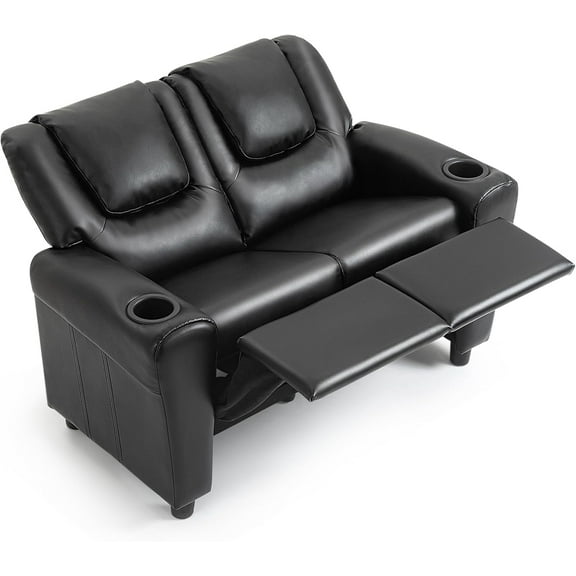 AVAWING  Recliner Chair, Double PU Leather  Loveseat w/Cup Holder, Lounge Sofa Chair w/Adjustable Footrest & Headrest for Boys Girls 3  Age Group, Black