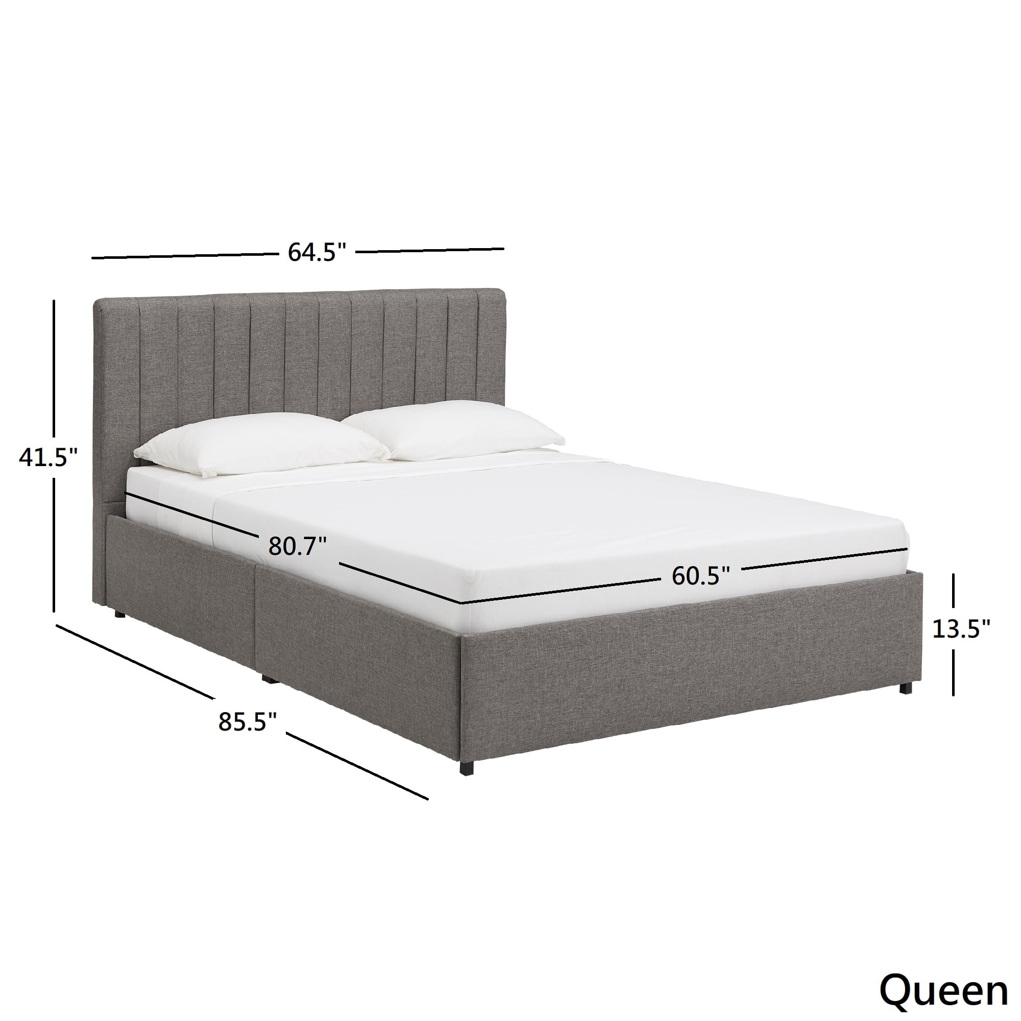 Weston Home Gaylen Gray Linen Storage Platform Bed with Channel Headboard, Queen