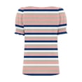 thumbnail image 3 of WHLBF Womens Tops Square Neck Stripe Printing Casual Neck Loose Short Sleeve T-shirt Pink L, 3 of 5