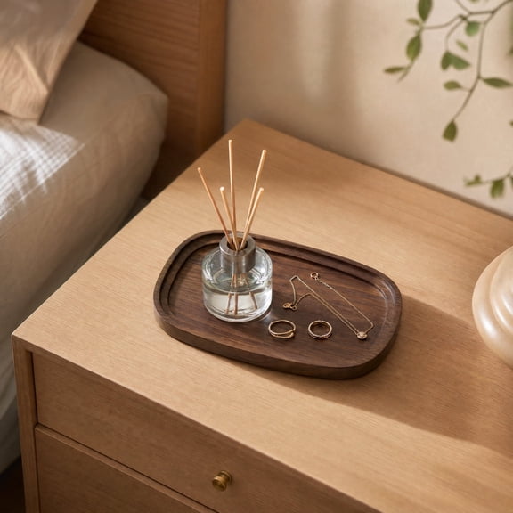 Wooden Coffee Table Tray Platter for Snacks and Fruit, Brown Decorative Serving Tray for Home Storage and Organization