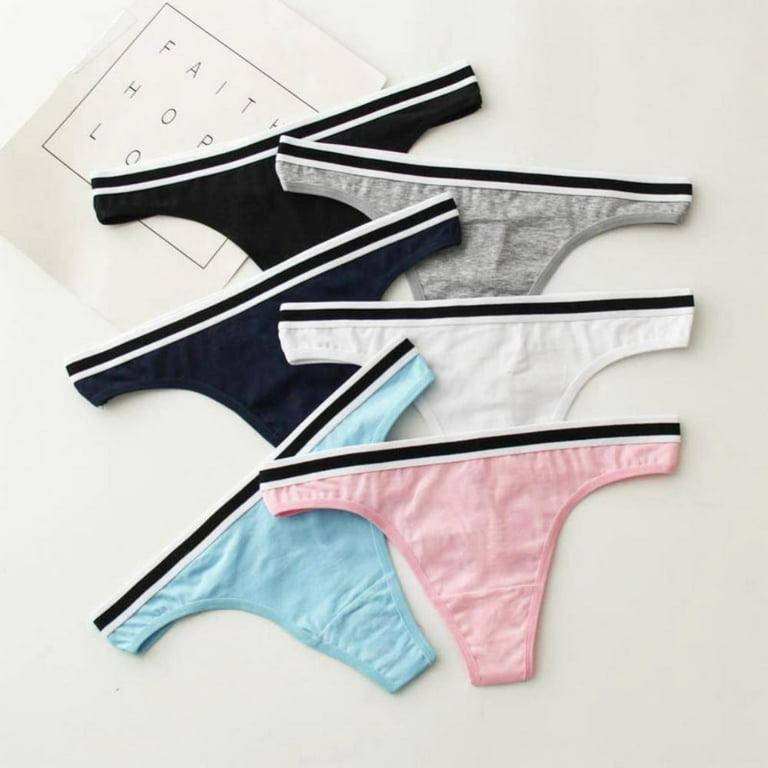 3-Pack Women Cotton Thongs Elastic Waistband T-back G-string Striped  Panties Low-Rise Panty Ladies Intimates