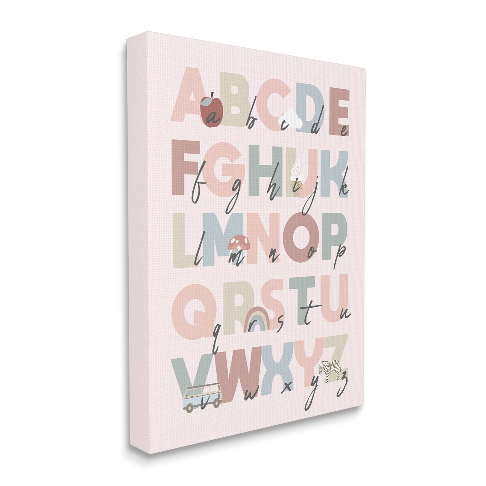 Stupell Industries Pink Pastel Alphabet Chart Botanical & Floral Painting Gallery Wrapped Canvas Art Print Wall Art, 16 x 20