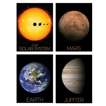 

Pack of 4 NASA Our Solar System The Sun and Planets Size Comparison Mars Earth Jupiter Images Unframed 12X16 Inch Wall Art Living Room Prints Set
