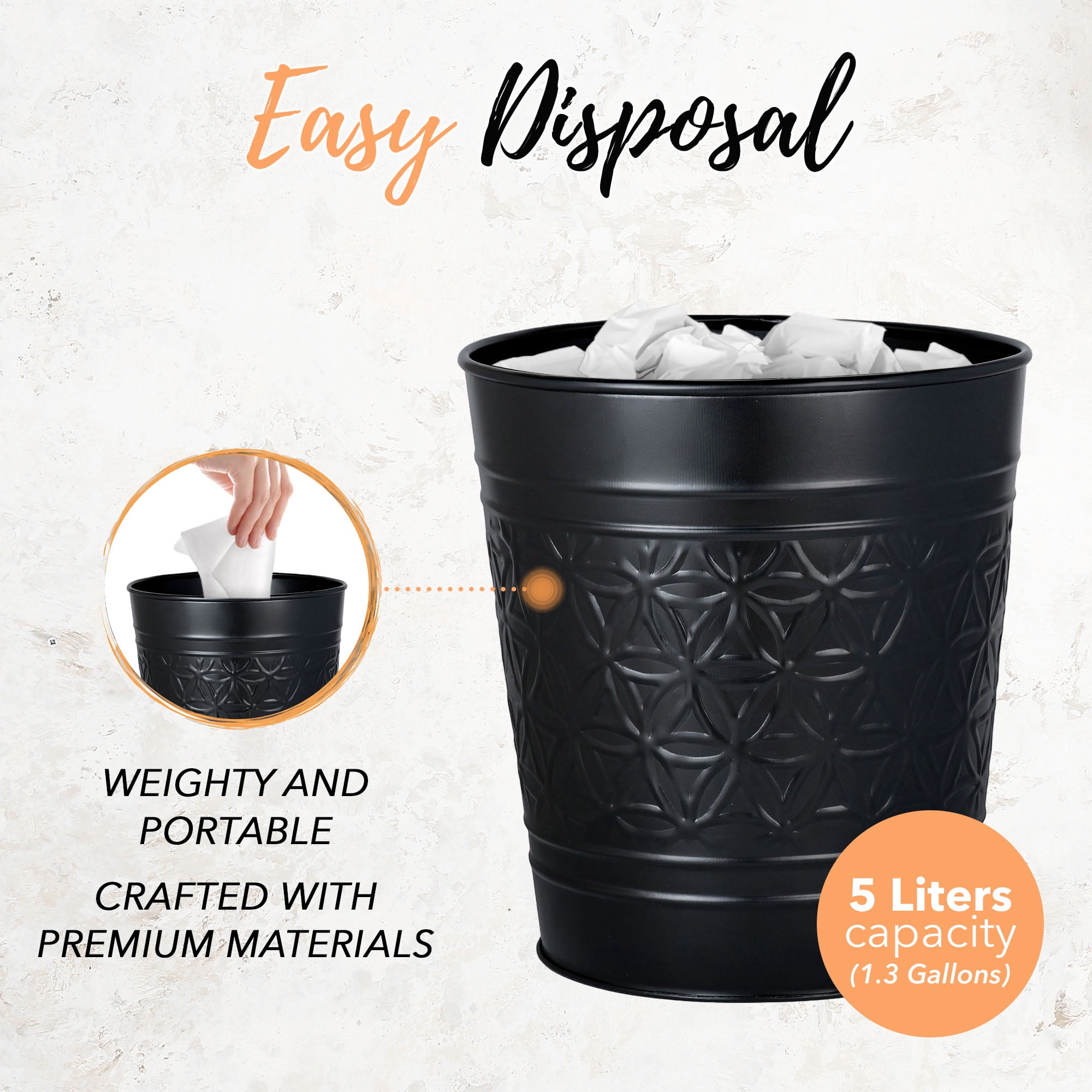 Autumn Alley Black Metal Trash Can & Toilet Brush Set, Matte Black Bathroom Accessories Set