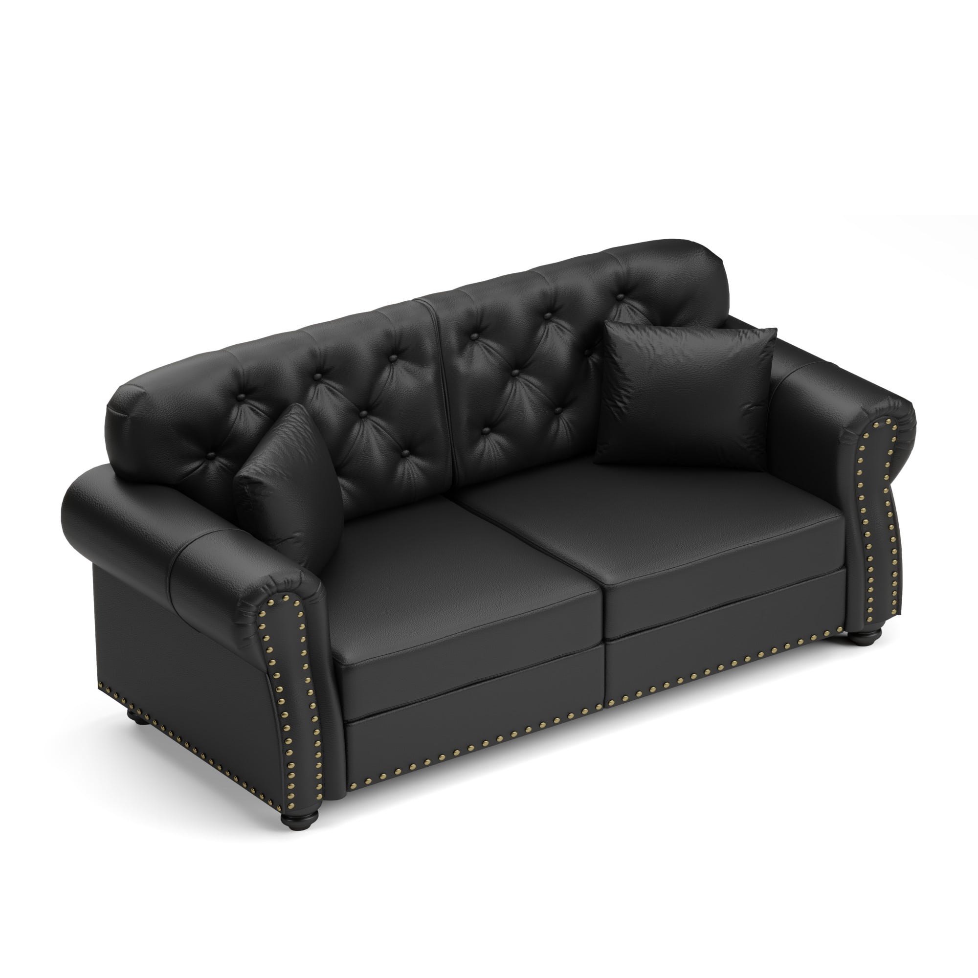 AENKYO 63" Faux Leather Loveseat, Mid-Century Chesterfield 2-Seater Sofa with Tufted Back & Nailhead Trim, Black