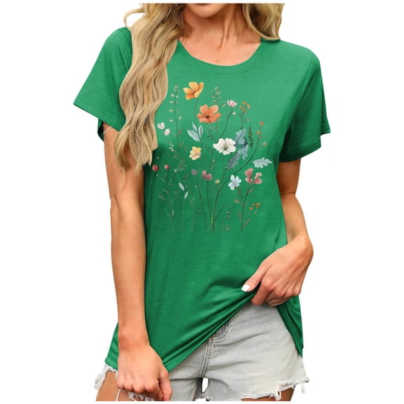 Sexlip Womens Swimsuit Set Vibrant Floral Print Cover Up Design Crew Neck Short Sleeve Casual Silhouette Sun Protection Fabric for Beach Wear Green XL