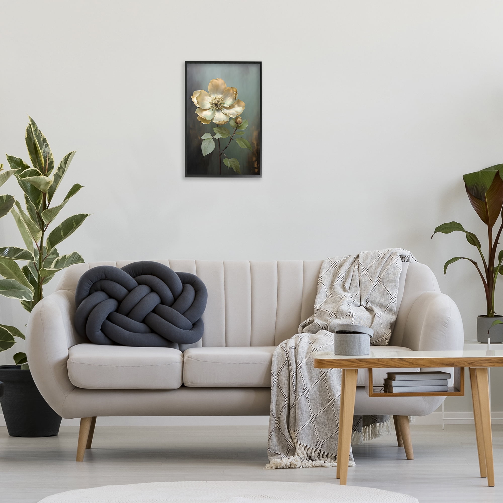 Stupell Industries White Floret Petals Botanical & Floral Painting Black Framed Art Print Wall Art, 16 x 24