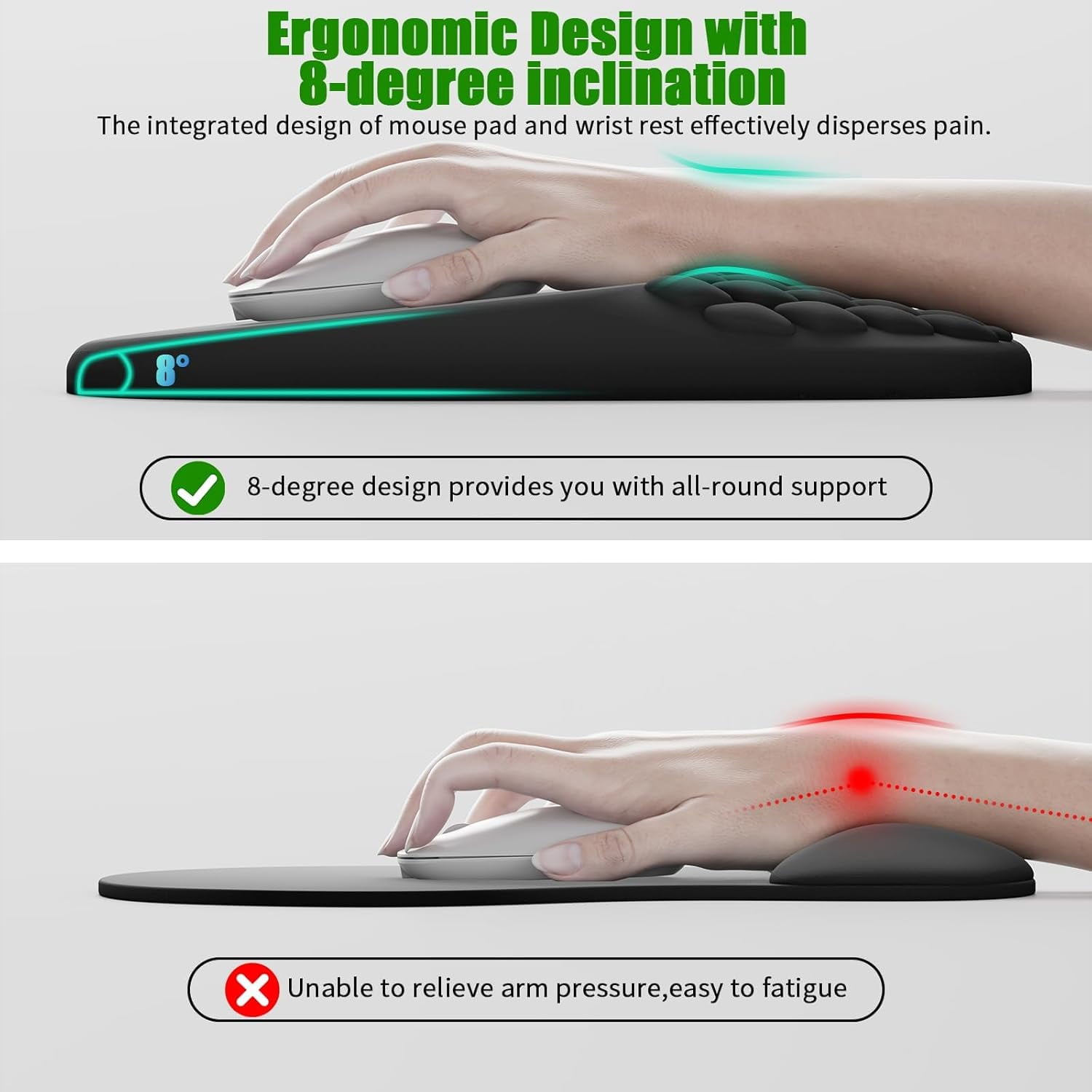 Ergonomic Mouse Pad with Wrist Support, Wrist Rest Pain Relief Mousepad Memory Foam & Non-Slip PU Base for - Gaming, Office and Home (Black)