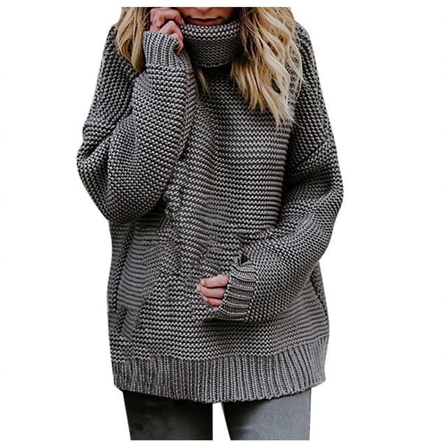 Qertyioot Chandails Surdimensionnés pour Femmes Col Roulé Mode Chandail à Manches Longues Pull
