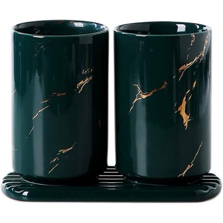 

DanceeMangoo 2pcs Marble Striped Ceramic Tumbler Cup with Tray Tooth-Brushing Cup for Bathroom.