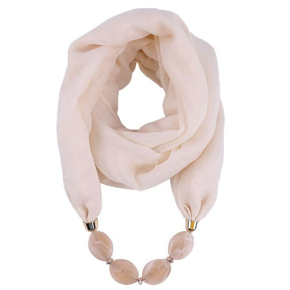 XMMSWDLA Women's Scarf Necklace Resin Pendant Cotton and Linen Accessory Bohemia Tassel Scarves Beige