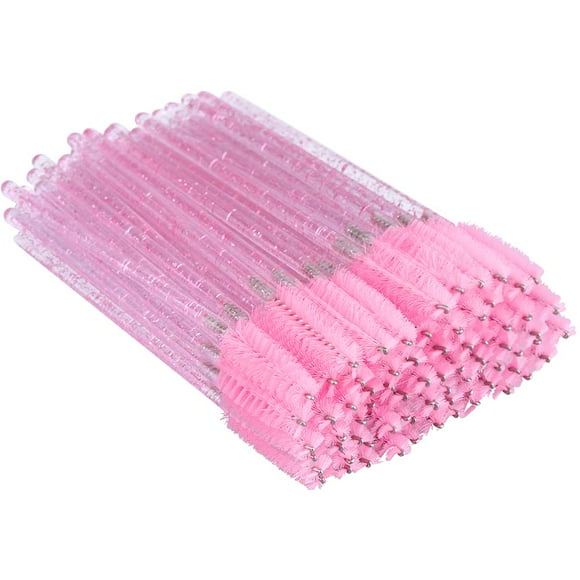 100PCS Eyelash Mascara Brushes, Disposable Lash Spoolies, Crystal Eyelash Brush Makeup Kits for Eyelash Extensions and Eyebrow Brush Crystal Pink
