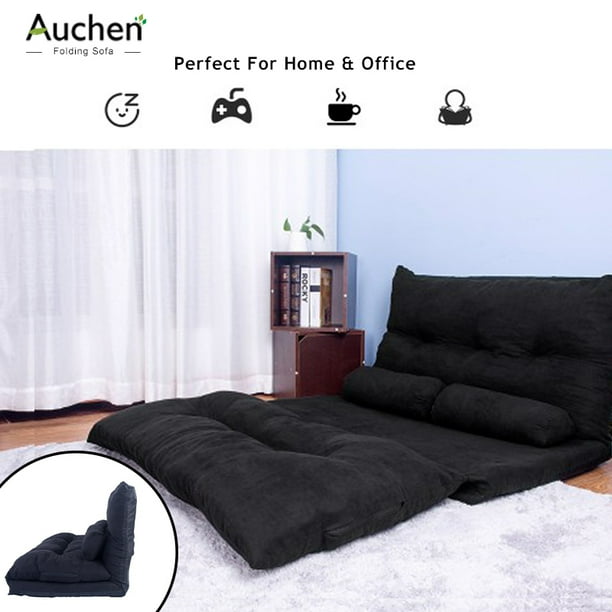 AUCHEN® Folding Lazy Sofa Lounger Bed--5 Reclining Position, Adjustable  Floor Sofa Cama ,Video Gaming Sofa, Lounge Sofa with 2 Pillows for Living  Room and Bedroom (Black) - Walmart.com