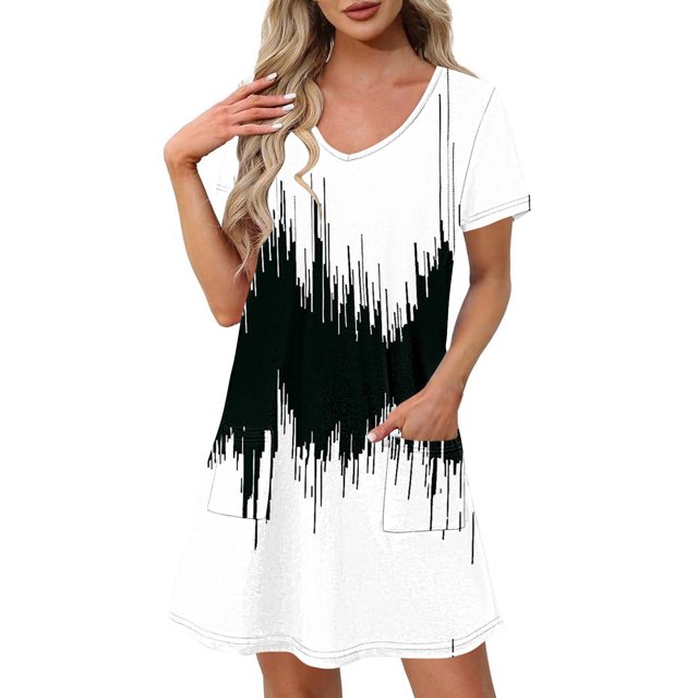 Liquidation d'Été 2025! Robe Grande Taille pour Femmes, Liquidation de Robe d'Été pour Femmes, Mode Féminine Robe Décontractée à Manches Courtes Imprimée Col en V