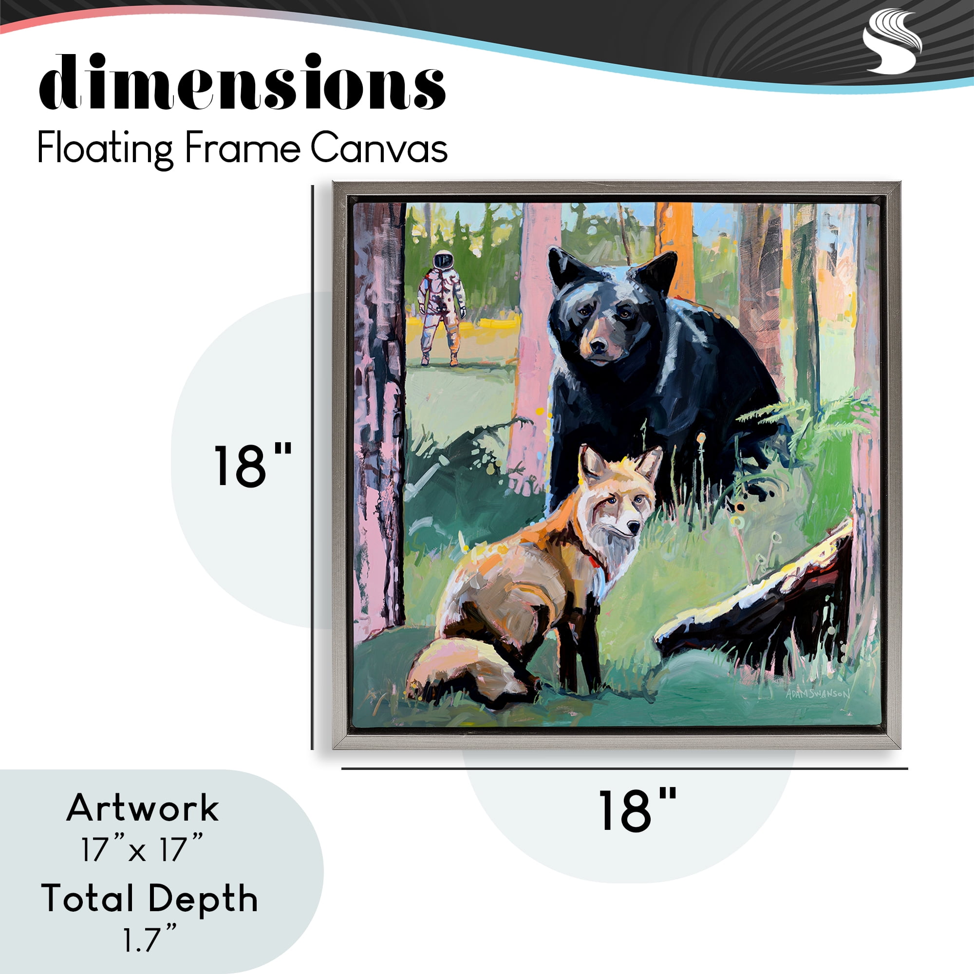 Forest Animals in Deep Space Gray Framed Floater Canvas Wall Art, design by Adam Swanson