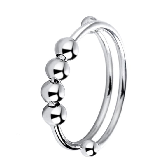 Necvior 1Pc Adjustable Rotatable Rings Seven Beads Calming Worry Meditation Ring Present