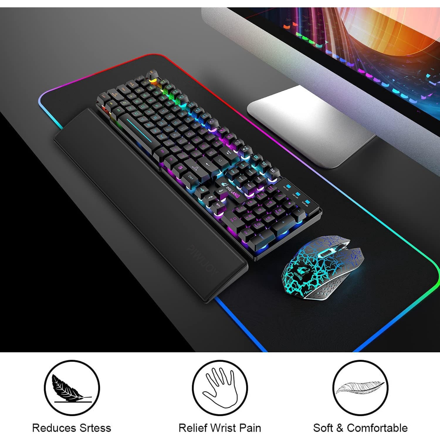 Leather Keyboard Wrist Rest for Office, Ergonomic Palm Support for 75% To Full Size Keyboards, Water-Resistant Desk Wrist Pad