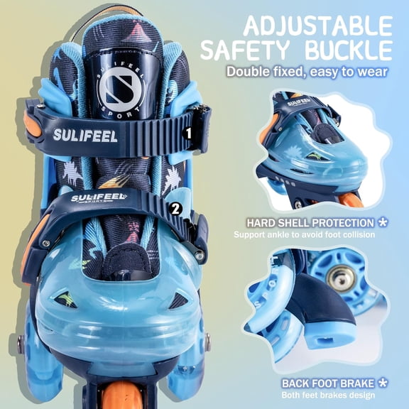 Adjustable Roller Skates for Beginner with Blue Knee Pads X-Small