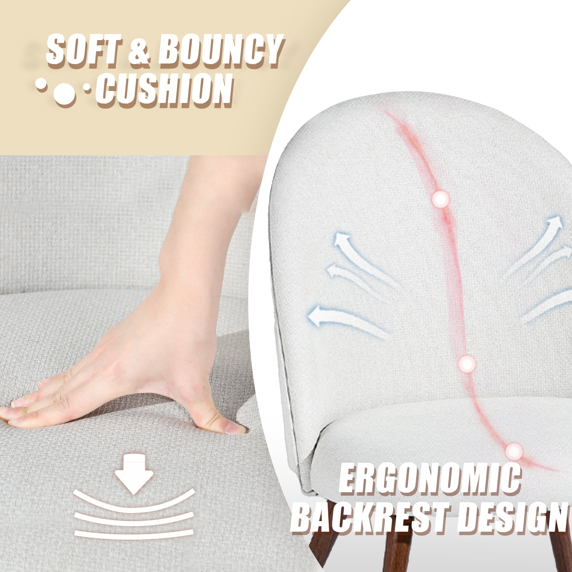 Ensemble table et chaises de salle à manger industriel 3 pièces Homy Casa, plateau rond imitation expresso et 2 chaises à dossier rembourré, pour petits espaces, tissu beige