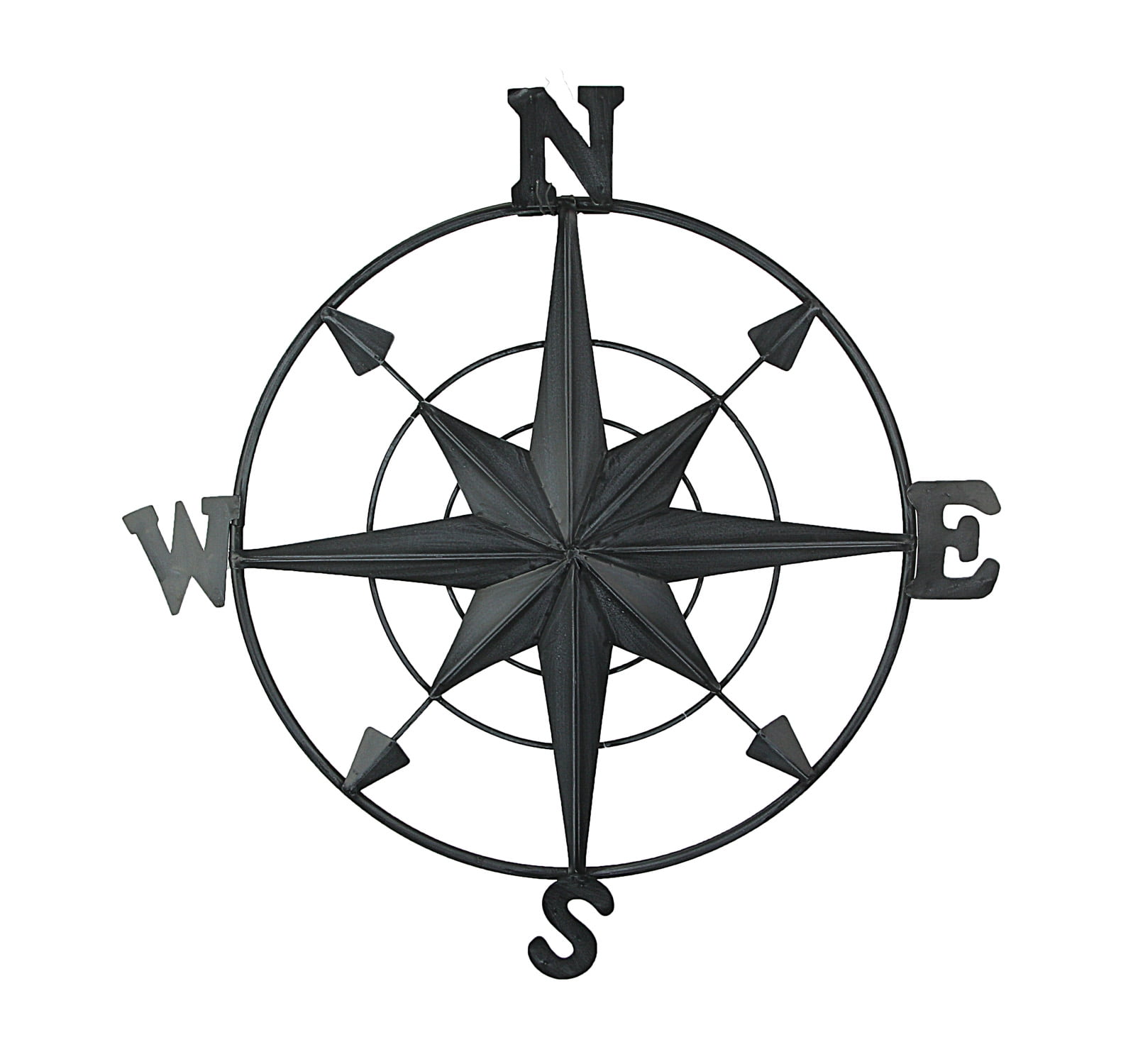 Distressed Black Enamel Metal Decorative Compass Wall Hanging 21 Inch